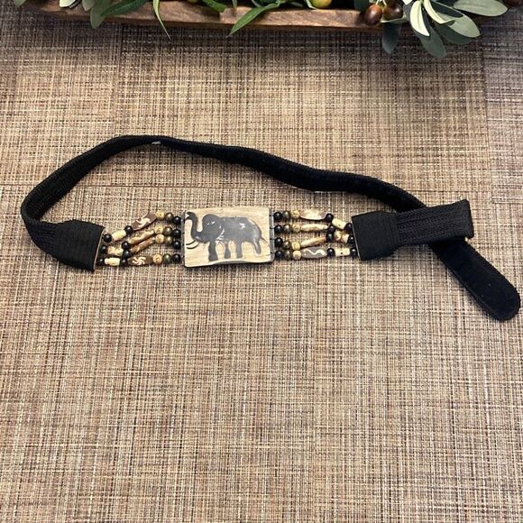 Vintage Artisan Crafted Elephant Stone Beaded Self-Fastener Belt Women Medium - Picture 1 of 11